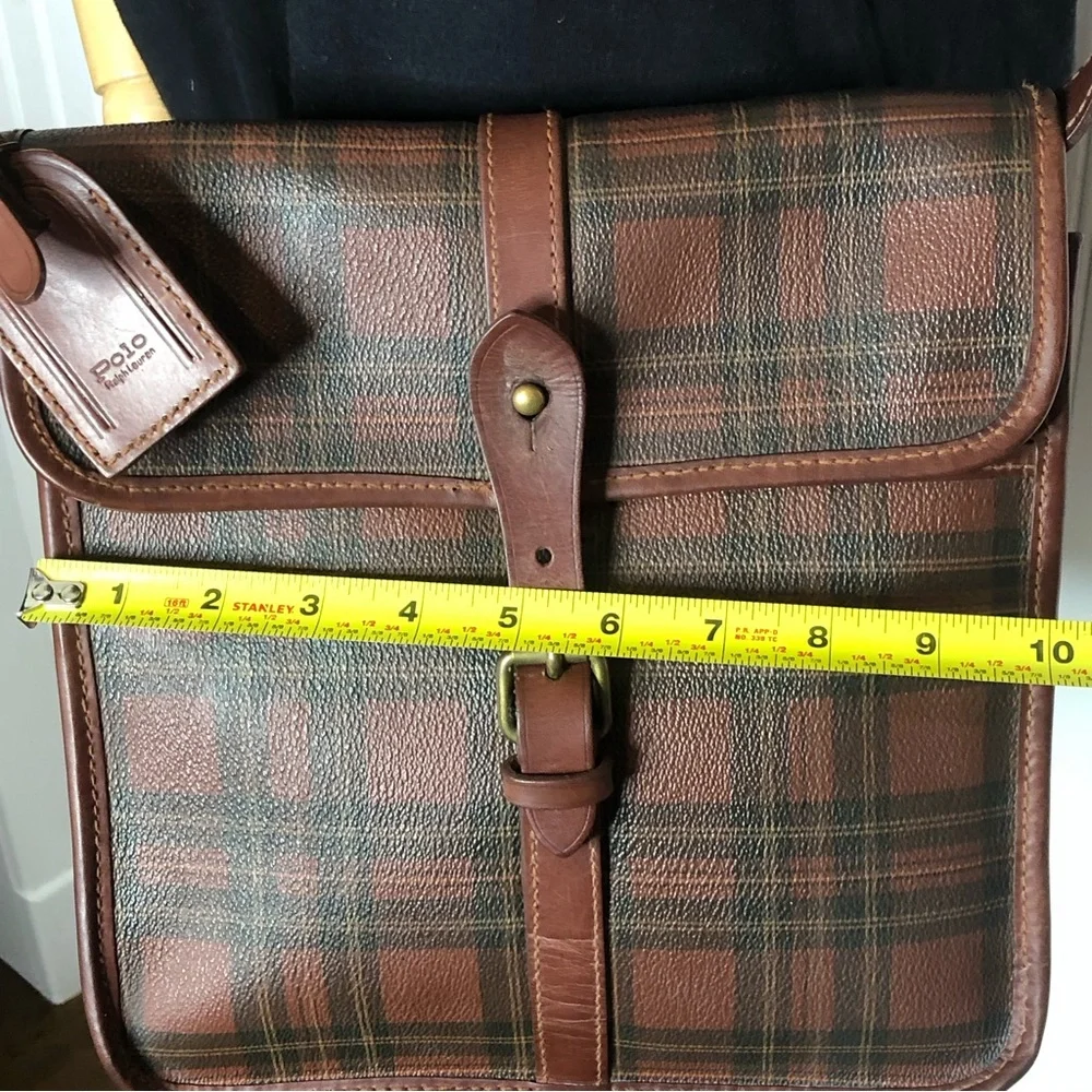 RALPH LAUREN Tartan Plaid Large Leather Crossbody Messenger Shoulder Bag